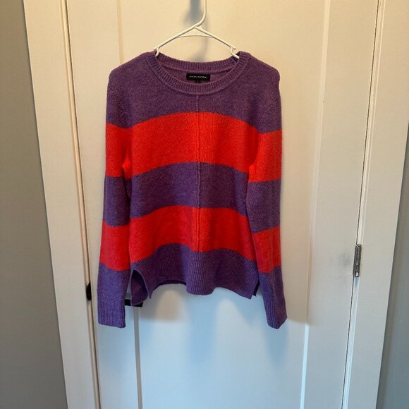 Banana Republic Pink and Purple striped Merino Wool crew neck sweater Small - Picture 2 of 5